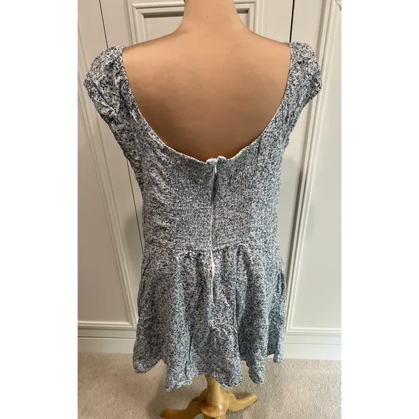 Abercrombie & Fitch Blue Floral Knot Front Mini Dress Size XL Babydoll Cottage - Image 4