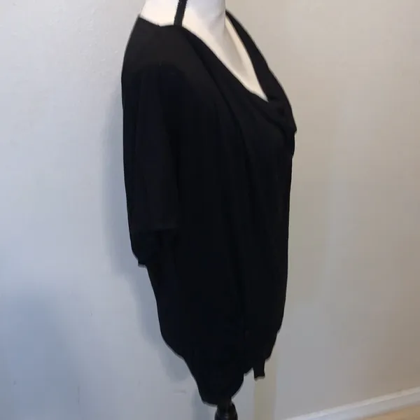 Black stretchy cowl neck ruched side short sleeve shirt - Image 5