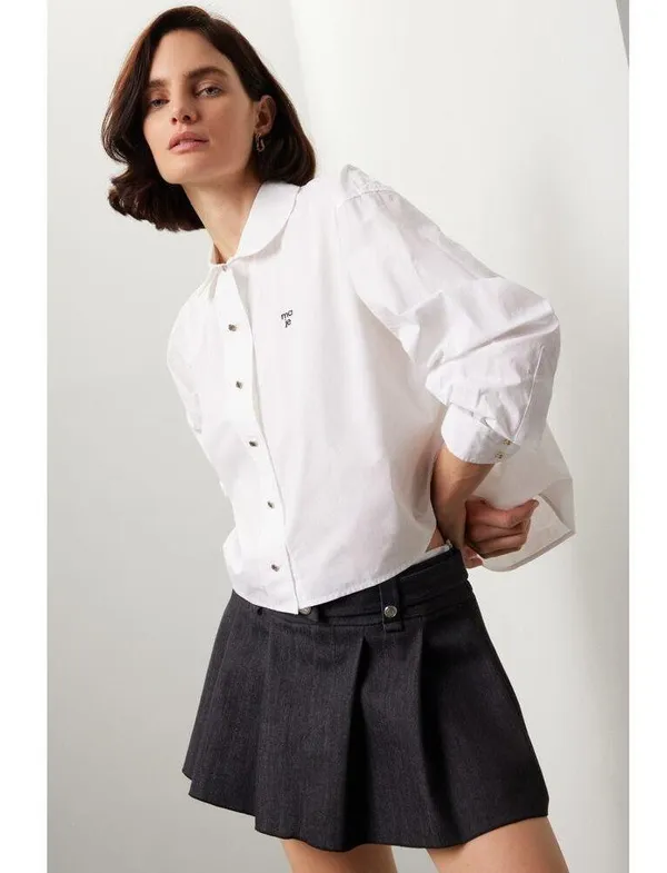 MAJE White 100% Cotton Cropped Button Up Long Sleeve Collared Shirt Size 2 - Image 2