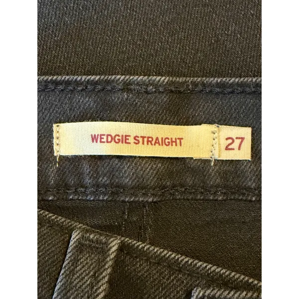 Levis Wedgie Straight Jeans 27 Black High Rise‎ Distressed Ripped Knee - Image 5