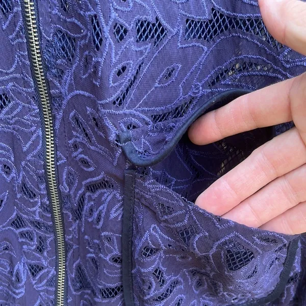 Anthropologie EUC Elevenses Miranda Lace Bomber Jacket Purple Oversized Small - Image 8