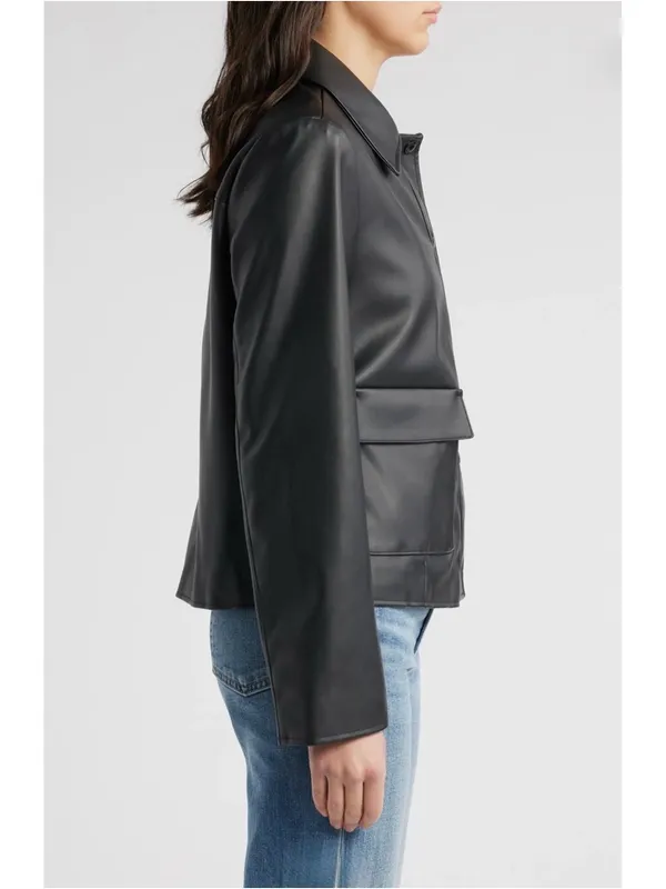 Sam Edelman Faux Leather Swing Jacket in Black | Size L - Image 3