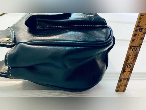 Navy Blue Shoulder Bag Purse Tote w/ Gold-Tone Accents: Faux Leather, Small - Image 10