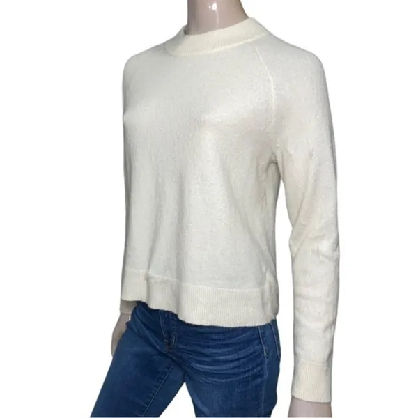Athleta Women’s Size S White Cream Merino Blend Fuzzy Crewneck Sweater - Image 3