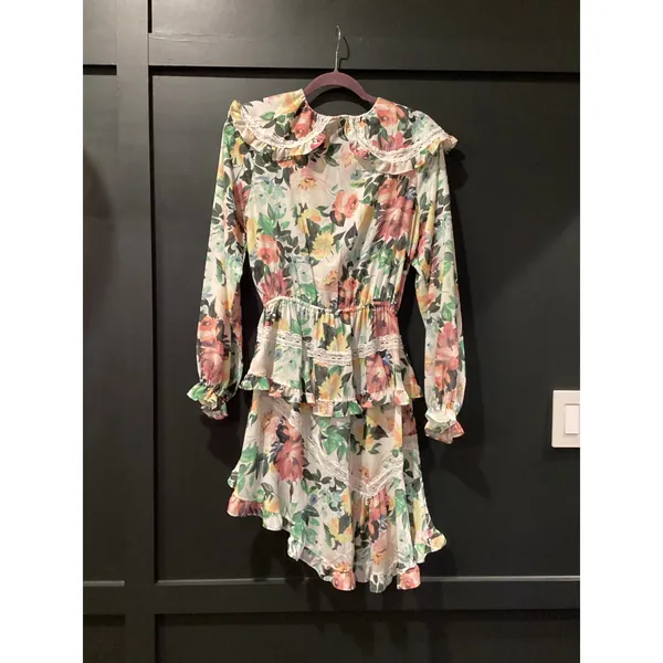 FOR LOVE AND LEMONS Bailey Floral Asymmetrical long sleeve ruffle mini Dress S - Image 8