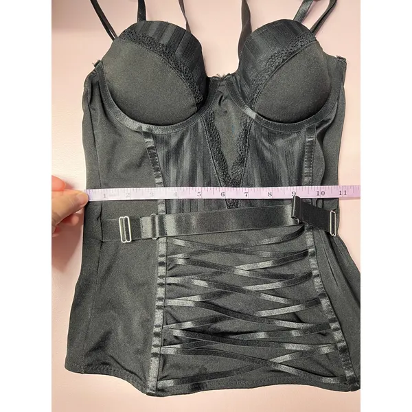 Womens Black Overbust Bustier Top XS Underwired Demi Cups Lace Adjustable Straps - Image 6