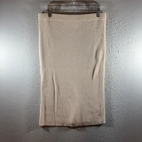 1626 | Abercrombie & Fitch Ribbed Knit Side Slit Midi‎ Skirt Beige Womens L - Image 2