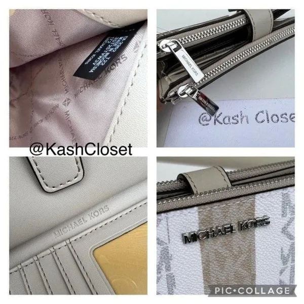 Michael Kors Light Sand Multi Double Zip Wristlet MK Signature Stripe JetSet Bag - Image 8