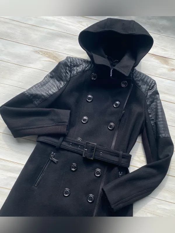 BCBGeneration black wool hooded double breasted winter dress coat Y2K academia - Image 9