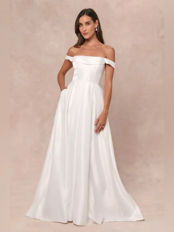 LULU’S Extraordinary Vow White Off-the-Shoulder Maxi Dress with Pockets - Image 3