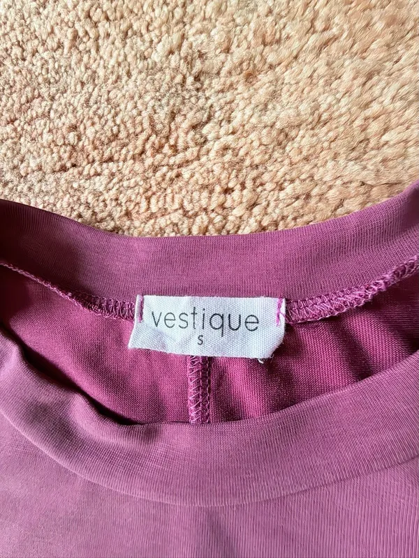 Vestique Mauve Ruched Side Slit Maxi Dress Size S Short Sleeve Bodycon - Image 4