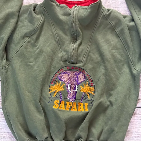 Harry Rosen olive green elephant safari quarter zip sweatshirt size large - Image 6
