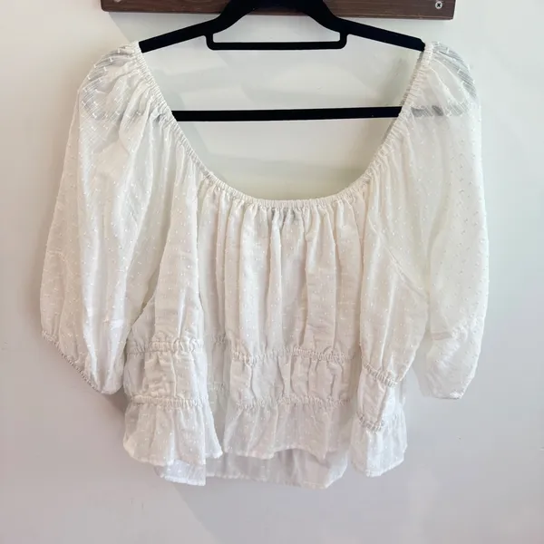ABLE White Swiss Dot Smocked Waist Blouse Puff‎ Sleeve Cotton Top 1X - Image 7