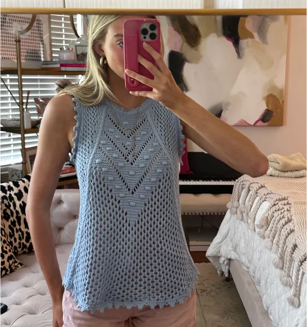 Another Love Light Blue Crochet Tank Top - Image 2