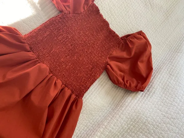 rust orange smocked midi maxi dress Red - Image 3