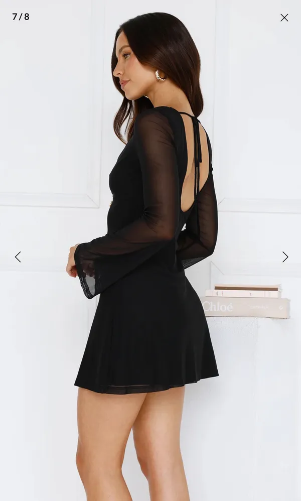 Black Mini Dress With Golden Flowers - Image 3