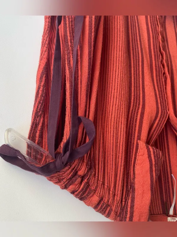 Free People dip dye ombre button down stripe top ruched shoulder bow tie small - Image 4