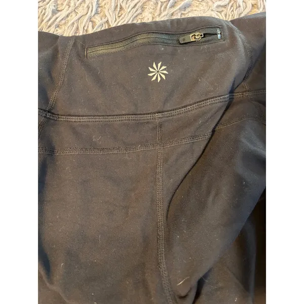 Athleta Black Cropped Yoga Pants Capris Reflective Zipper Pocket Womens Size M - Image 4