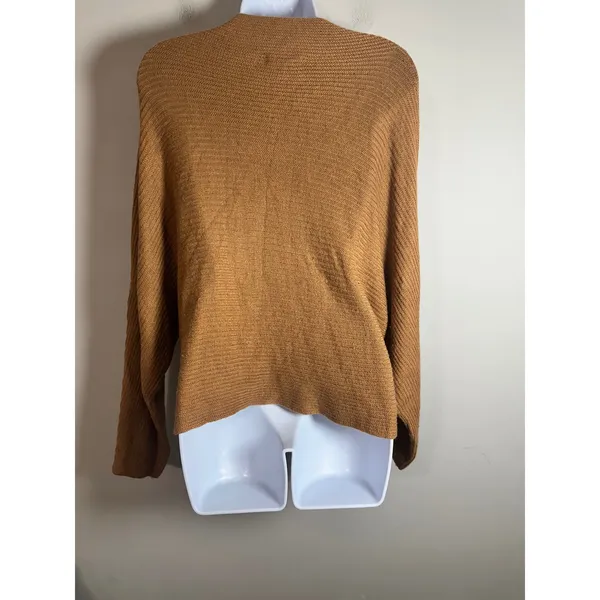 Leith Womens Cognac Brown Ribbed Batwing Boat Neck Pullover Sweater Small‎ - Image 6