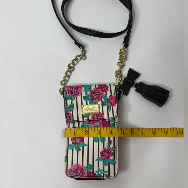 Betsey Johnson Crossbody Purse Wallet Handbag‎ Roses Stripes Snap Y2K Girlie Fem - Image 5