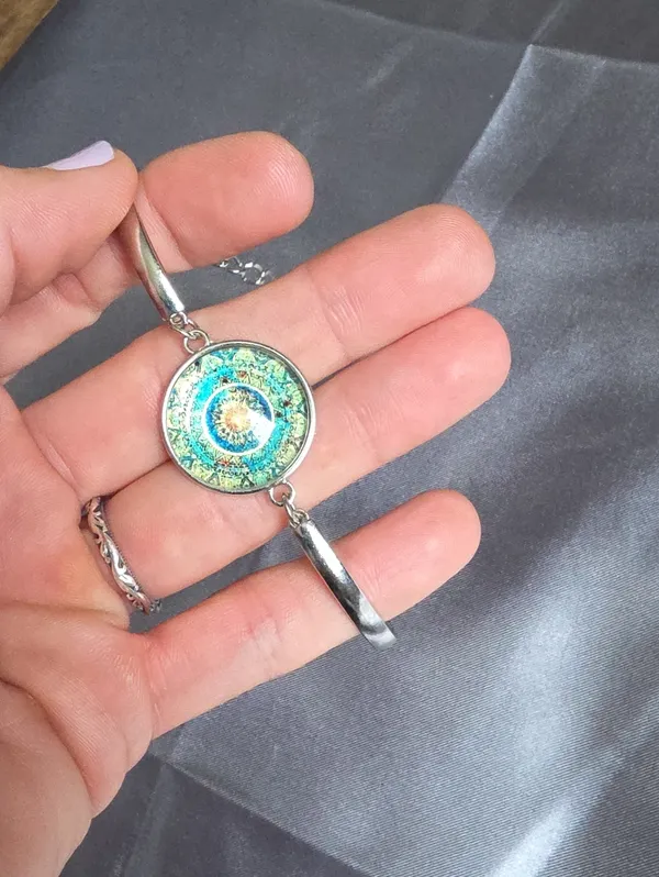Boho Mandala bracelet silver-tone frame Glass Pendant - Image 2