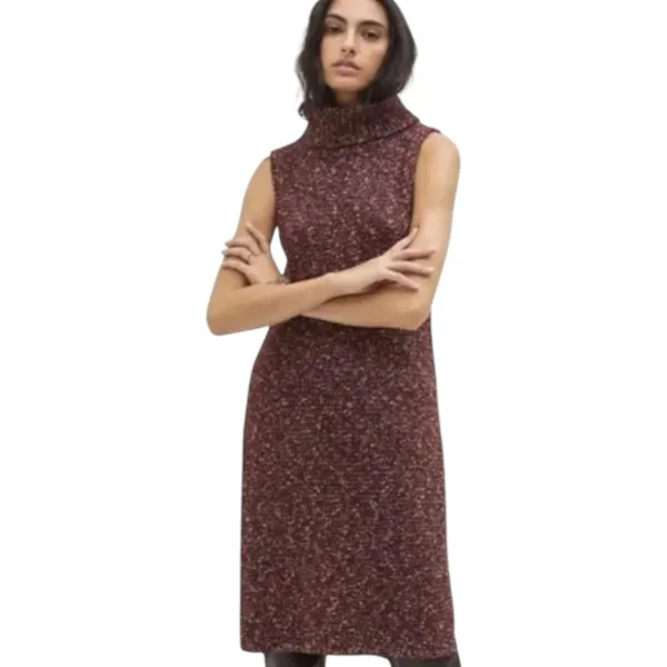 Anthropologie Marled Knit‎ Sleeveless Slit Turtleneck Sweater Tunic Burgundy MED - Image 2
