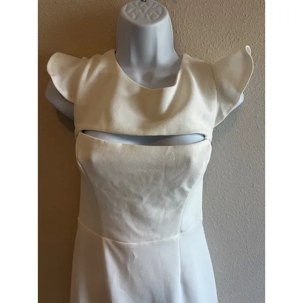 Selfie Leslie White Cutout Open Back Ruffle Hem Mini Fit Flare Dress US L Bridal - Image 8