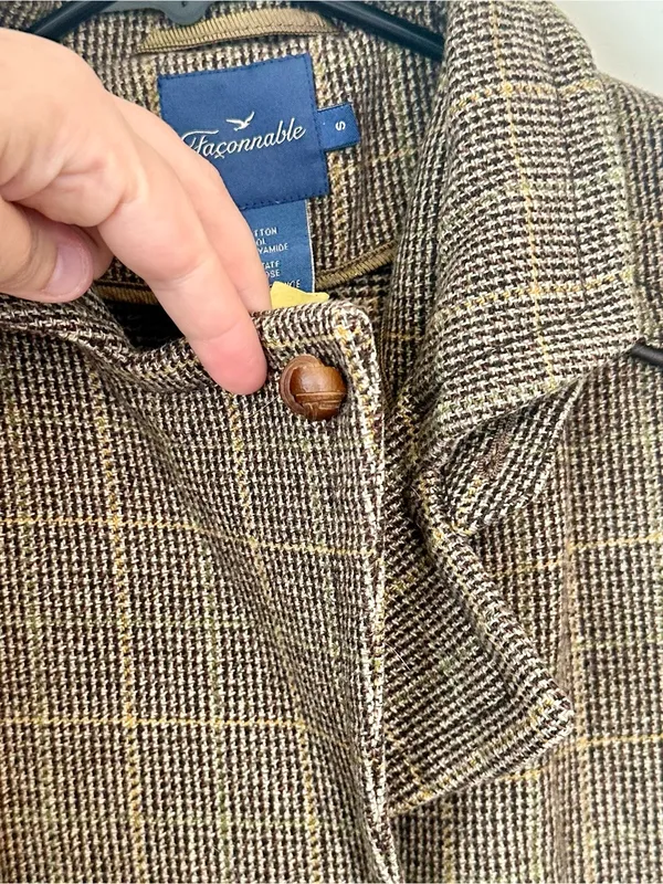Faconnable Brown Plaid Wool Toggle Pea Coat - Image 4