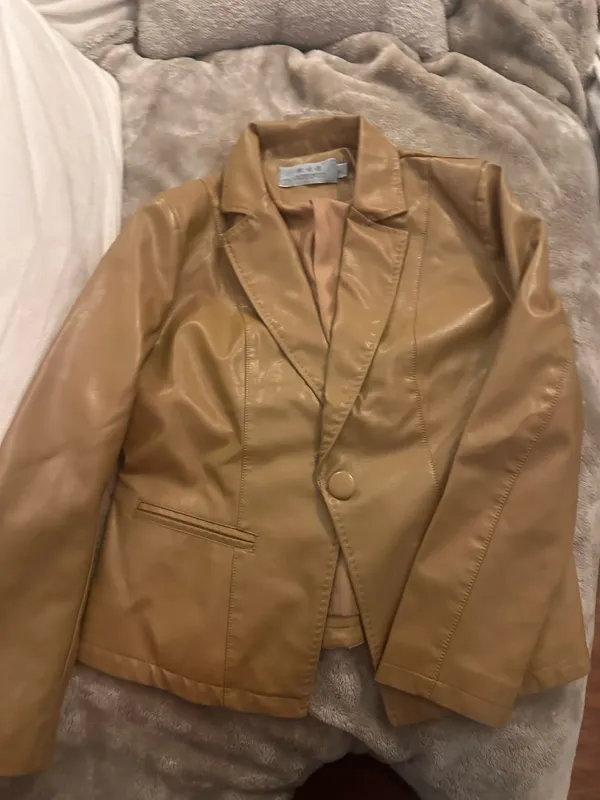 Tan faux leather blazer jacket Size M - Image 4