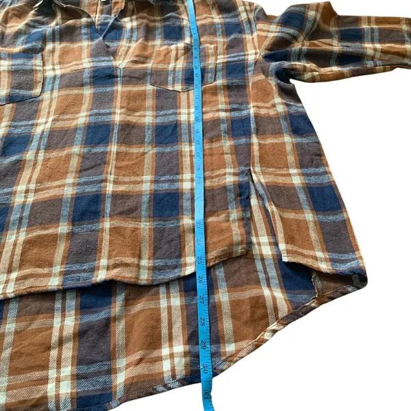 POL Plaid Tunic Small Brown Blue High Low Flannel‎ Shirt SMT886 Gorpcore Boho - Image 6