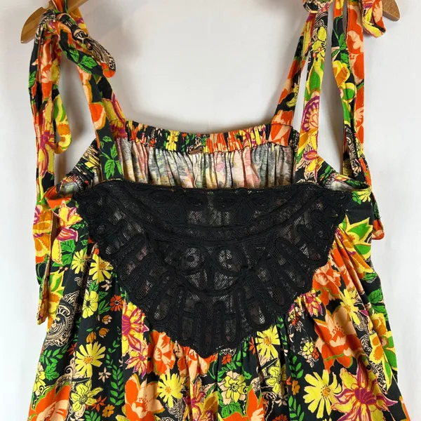 Free People Bali Moroccan Floral Tie Shoulder Tunic‎ Top Black Lace Small - Image 6