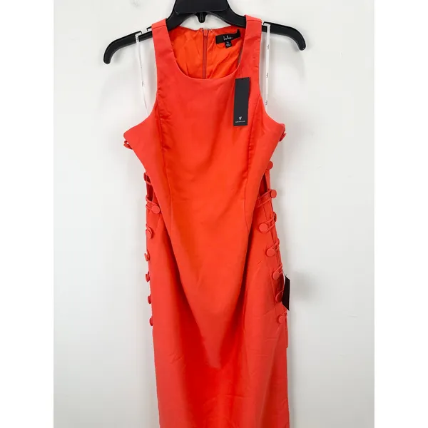 Lulus Masterfully Mod Bright Orange Side Button Midi Dress Cutout XL NWT - Image 6