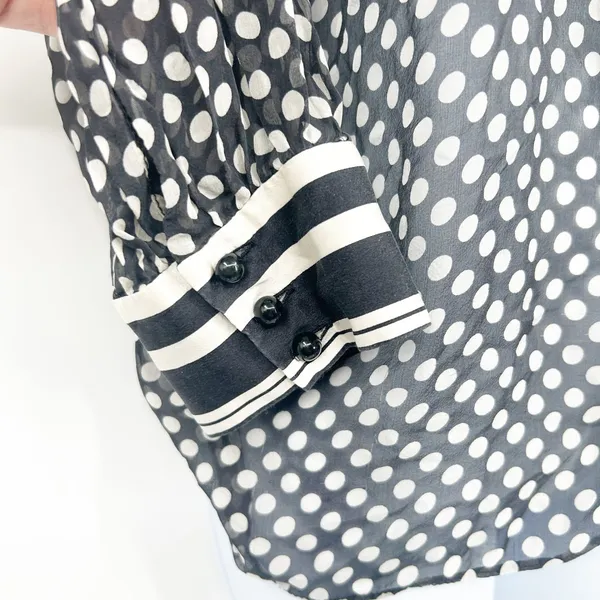 Milly Womens Retro Black White Polka Dot Silk Tie Neck Parisian‎ Chic Blouse 6 - Image 3