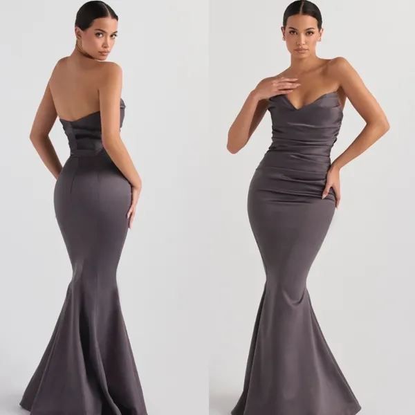 House of CB Fleur SHADOW SATIN STRAPLESS GOWN corset gray maxi dress size L NWOT - Image 2