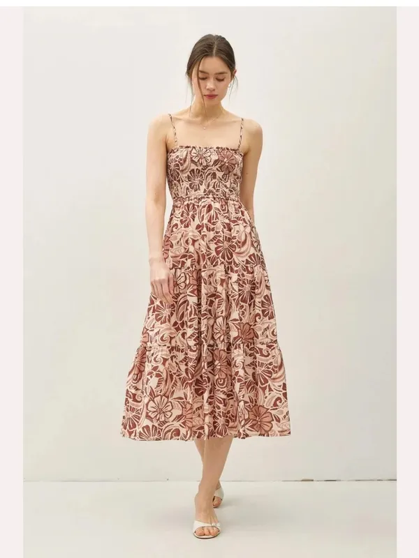 New With Tags BeCool Mocha Floral Midi Dress Sz M - Image 4