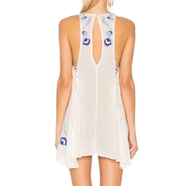 Free People‎ Adelaide Festival Slip Dress, White Mini Dress Floral Embroidery XS - Image 3