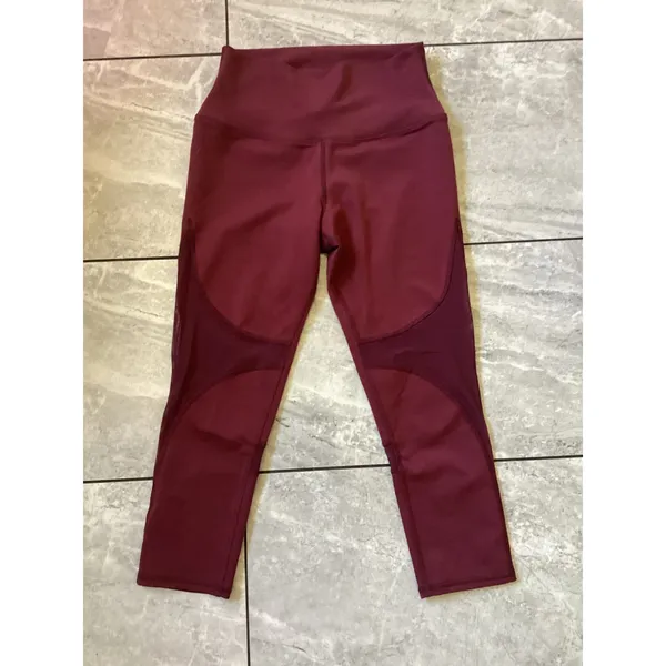Alo Yoga Burgundy High Waist Mesh Panel Crop Leggings W5475R Size Small - Image 5