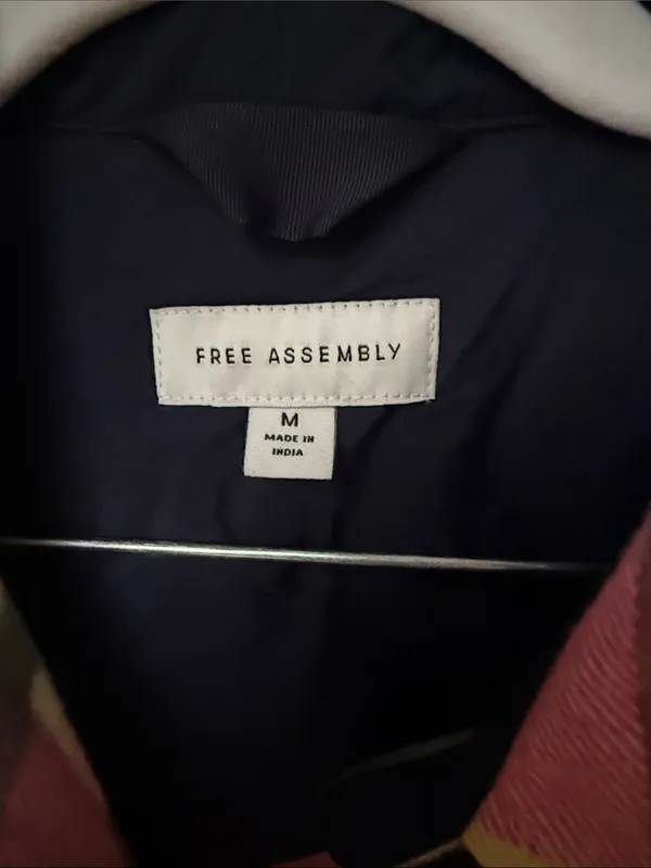 Free Assembly Pink Green & Cream Plaid Wool Utility Jacket - Image 3