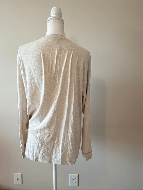 SKIMS Boyfriend Long Sleeve Henley Heather Oatmeal oversized size XS NWOT - Image 5