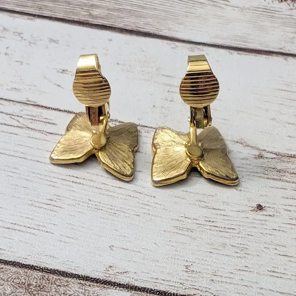 Vintage Clip On Earrings - Black & Gold Tone Butterfly - Clip Repair Needed - Image 4