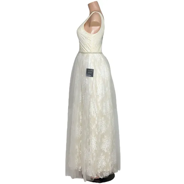 LULUS Sweet Love Floral Lace Beaded Maxi Dress, Ivory, Small - Image 3
