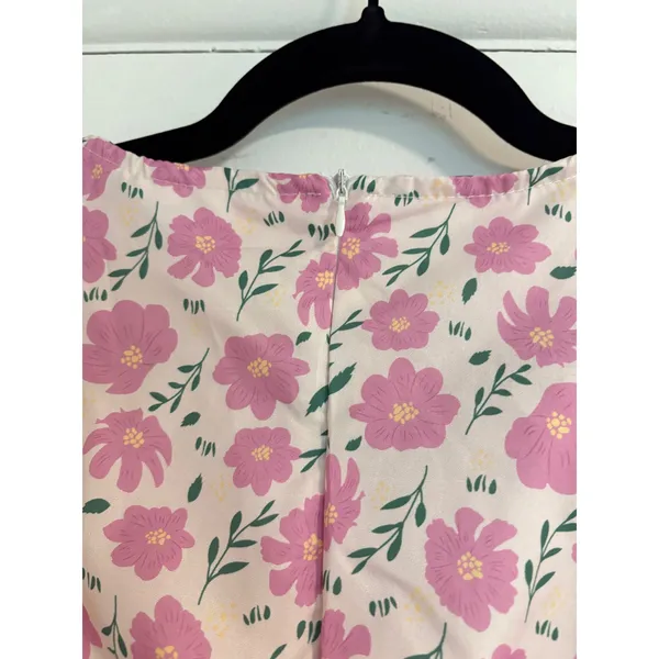 Japanese Floral Tiered Midi Dress Pink Purple Puff Sleeve Elastic Waist Medium - Image 7