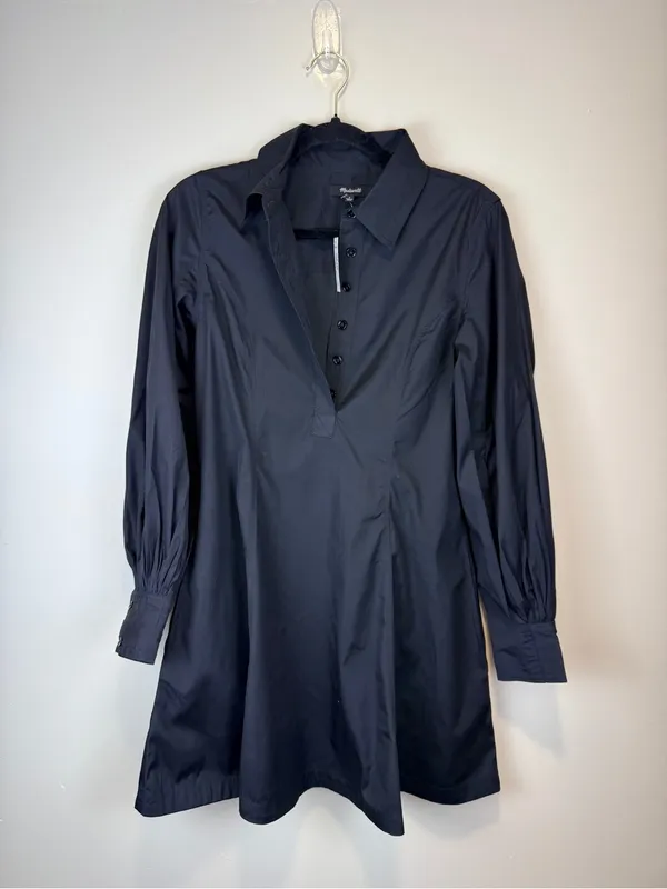 NWT Madewell Cotton Poplin Mini Shirt Dress Black Balloon Sleeve Size 2 - Image 4