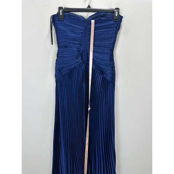 Lulus Elkay Navy Blue Pleated Satin Drop Waist Maxi Dress Formal Glam XS NWT - Image 8