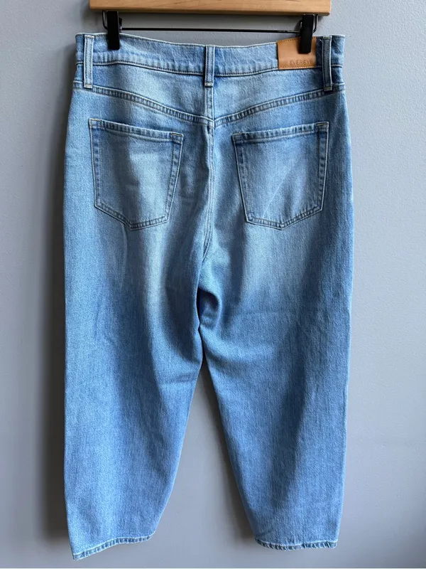 Evereve Ever Seamed Medium Blue Barrel Leg Jeans Size 30 High Rise Ankle Length - Image 8