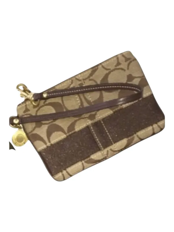 Coach ❃ Signature Monogram Jacquard Wristlet Clutch Bag ❃ Leather Trim ❃ Khaki ❃ - Image 3