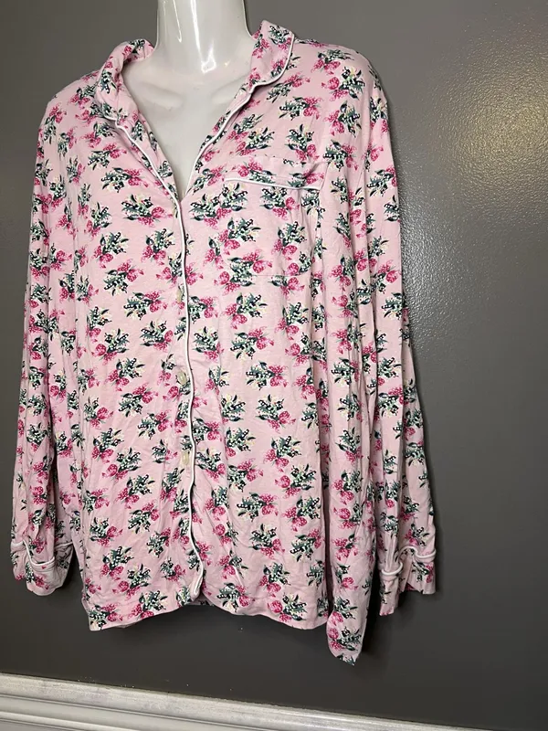 Vera Bradley Pajama Set Womens 2XL Pink Floral Jersey Button Front Lounge Pants - Image 5