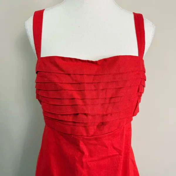 Abercrombie Fitch Red Linen Mini Dress Tiered Pleated Bodice Size Large - Image 4