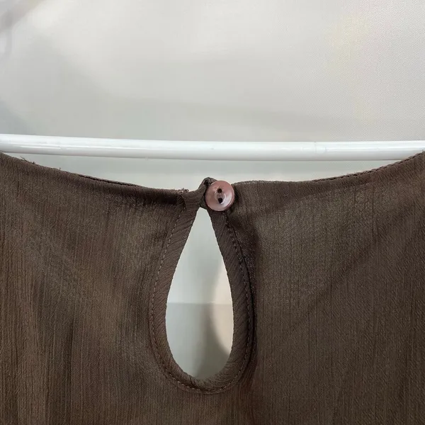 Vintage women's brown sheer silky lined button sleeveless‎ v-neck loose blouse L - Image 4