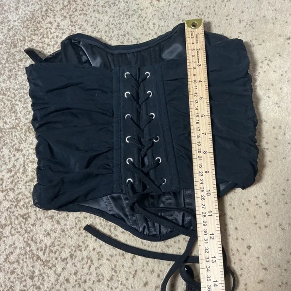 Renaissance Victorian‎ Ruched Mesh Lace Up Corset Belt Boned Waist Cincher XS - Image 4